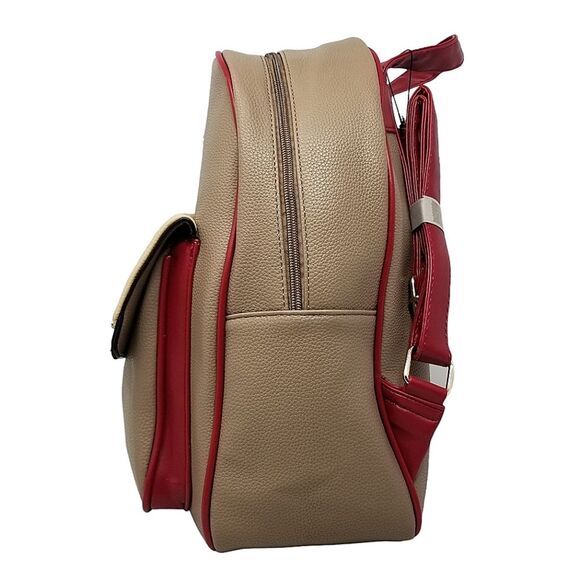 Queen Bee Taupe Red and Cream Large Pebbled Backpack Purse main image 9